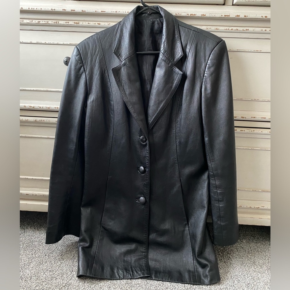 Vintage 90s Style Leather Home Black Leather Blazer (M)